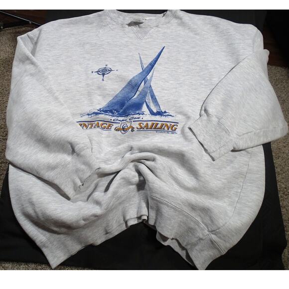 Vintage Cape Cod Sailing Sweatshirt Crewneck Grey Pullover Retro Yacht Club Vibe - Picture 1 of 10